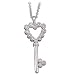 0.10Ct.T.W. Sparkling Round Cut Diamonds, 14K White Gold. Diamond Heart Key Necklace