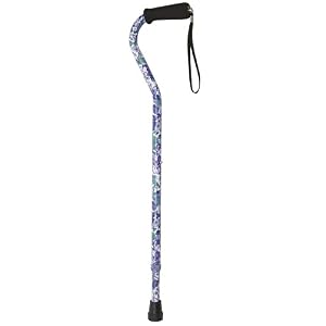 Duro-Med Aluminum Adjustable Cane with Offset Handle, Purple Flower by 