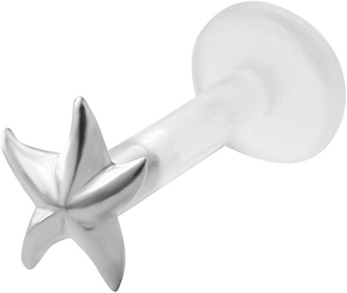 Starfish Lip Ring BioFlex BioPlastic Labret Stud 18g-16g-14g Tragus-Helix-Flat Back Cartilage Earring