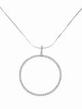 Sterling Silver CZ Lined Large Circle Pendant with Snake Chain