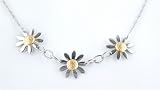 14K Two Tone Gold Triple Daisy Necklace