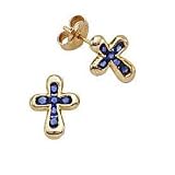 1/2 Carat Sapphire Cross Earrings in 14K Yellow Gold