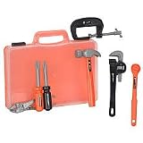 Home Depot 7 Pieces Handy Tools in Carry Case Includes: a hammer, 2 screwdrivers, pliers, pipe wrench and C-Clamp along with 20 bonus accessories, nuts, bolts, nails and wood