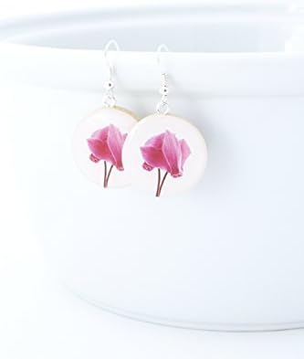 Resin Earrings - Cyclamen Photo Jewelry - Unique Handmade Gifts - Pink Flower Art - Feminine Fashion