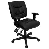 Black Leather Multi-Functional Task Chair with Arms [GO-1574-BK-A-GG]