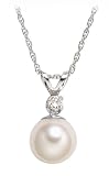 Freshwater Cultured Pearl 7.0-7.5mm Pendant w/Diamond (.05ctw), 18"