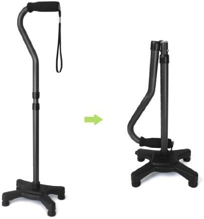 Ez2care Adjustable Lightweight Folding Quad Cane, Metallic Black by Ez2care