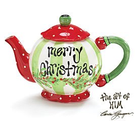 The Art Of Him Merry Christmas Teapot Designed By Artist Carla Grogan Beautiful For Holiday Teas And Teapot Collectors