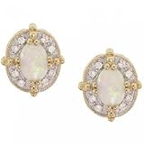10KT Yellow Gold Stud Earrings Opal w/ Diamond Accents