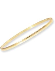 14k Yellow Gold, Classic Plain Polished Slip On Bangle Bracelet 3mm Width