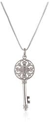 Sterling Silver Diamond Key Pendant Necklace (1/10 cttw)