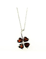 Rhodium Plated Garnet Flower Necklace in Sterling Silver