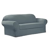 maytex slipcovers-Maytex Collin Stretch 2-Piece Slipcover Loveseat, Blue