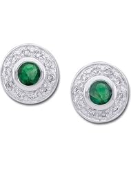 Pair 14K White Gold Genuine Emerald And Diamond Earring