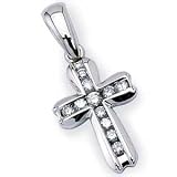 14K White Gold Diamond Cross Pendant
