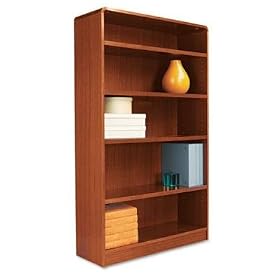 ALERA Radius Corner Bookcase, Finished Back, Wood Veneer, 5-Shelf, 36x12x60, Cherry by Alera