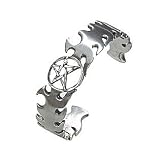 PENTAGRAM STAR Flames Silver Tone PEWTER Cuff BRACELET