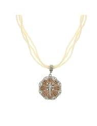 Rose Gold and Silver Tone Triple Pearl Strand Necklace