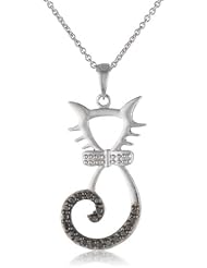 Sterling Silver Black-Diamond Cat Pendant Necklace