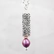 Rectangular Cube Pendant in Sterling Silver and Copper with Swirl Design and Pearl Gemstone Beads on a 16" Rolo Chain, #8916