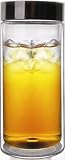 Sun's Tea (TM) 18oz Ultra Clear Spill-proof Strong Double-wall Glass Travel Mug/cooler Glass/thermal Glass with Screw-on Cap. Ideal for Icy Cold Soda, Water, Iced Tea, Lemonade, or Hot Tea and Coffee