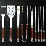 Stainless Steel/Rosewood Premium 10pc BBQ Tool Set