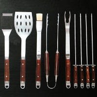 Stainless Steel/Rosewood Premium 10pc BBQ Tool Set