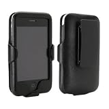 Black Leather Shell Case and Leather Holster, Fixed Ratcheting 180 Belt Clip, Kickstand for Apple iPhone 3G