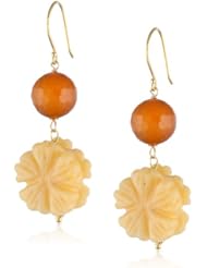 Honey Jade Flower Carving and Carnelian Gold over Silver Earrings