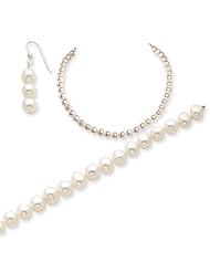 Sterling Silver Freshwater Cultured Pearl Necklace/Earrings/Bracelet Set