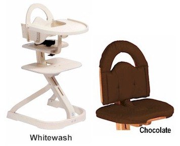 Svan High Chairs from Scandinavian Child with Infant Kit and Cushion, Chocolate Cushion with Whitewash Wood
