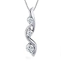 14k White Gold 0.75ctw. Three-Stone "S" Mount Diamond Pendant with 18" Box Chain