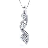 14k White Gold 0.75ctw. Three-Stone S Mount Diamond Pendant with 18 Box Chain
