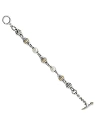 Silver w/ 14k Yellow Gold 7.5-8mm Freshwater Cultured Pearl 7.5in Bracelet