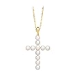 14K Yellow Gold Pearl Cross Pendant with Chain