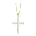 14K Yellow Gold Pearl Cross Pendant with Chain