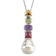 14K White Gold Paspaley South Sea Cultured Pearl, Citrine, Peridot, Amethyst and Mozambique Garnet Pendant