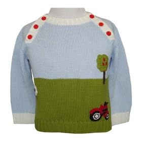 Powell Craft Hand Knitted Red Tractor and Countryside design Farm yard Jumper - A great baby or toddler gift,Size:0-6 months
