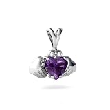 14K White Gold Heart Genuine Amethyst Celtic Claddagh Pendant
