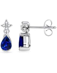 0.88 ct Diamond and Pear Dangling Sapphire Earrings