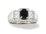 14K White Gold Genuine Oval Black Onyx and Diamond Men's Ring