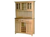 Kitchen & Housewares : Buffet with 2-Door Hutch and Wine Rack - Natural/ Stainless Steel