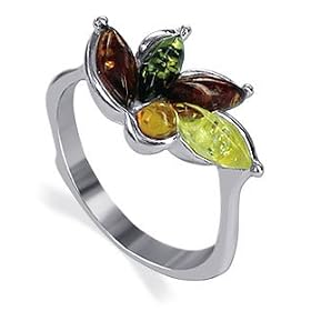 Alluring Multicolor Baltic Amber Band .925 Sterling Silver Ring by 
