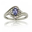 Solid 10K White Gold Bypass Ring w/ Tanzanite & Diamond