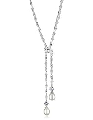CZ by Kenneth Jay Lane Rhodium-Plated Cubic Zirconia Lariet with Simulated-Pearl Drop Necklace