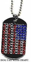 DOG TAG USA AMERICAN FLAG RHINESTONE WITH CHAIN
