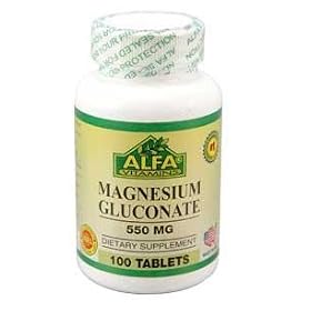 Click here to buy Alfa Vitamins Magnesium Gluconate 550 mg 100 tabs Prevent Dizziness Muscle Weakness by Alfa Vitamins.
