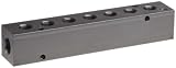 Polyconn PCM20-250-07B Black Anodizing Aluminum Manifold, 3/8 NPT Female x 1/4 NPT Female, 7 Stations