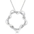 White Gold Rhodium Bonded Ribbon Reef Pendant With a Circle of Channel Set Round Cut Clear CZ - Chain Included