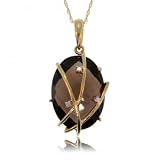 New Ladies Yellow Gold Pendant w Smoky Quartz & Diamond